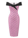 Robe crayon rose à pois et épaules dénudées des années 1960