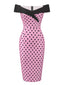 Robe crayon rose à pois et épaules dénudées des années 1960