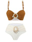 Ensemble de bikini marron décoration de coquillages colorblock années 1940