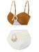 Ensemble de bikini marron décoration de coquillages colorblock années 1940