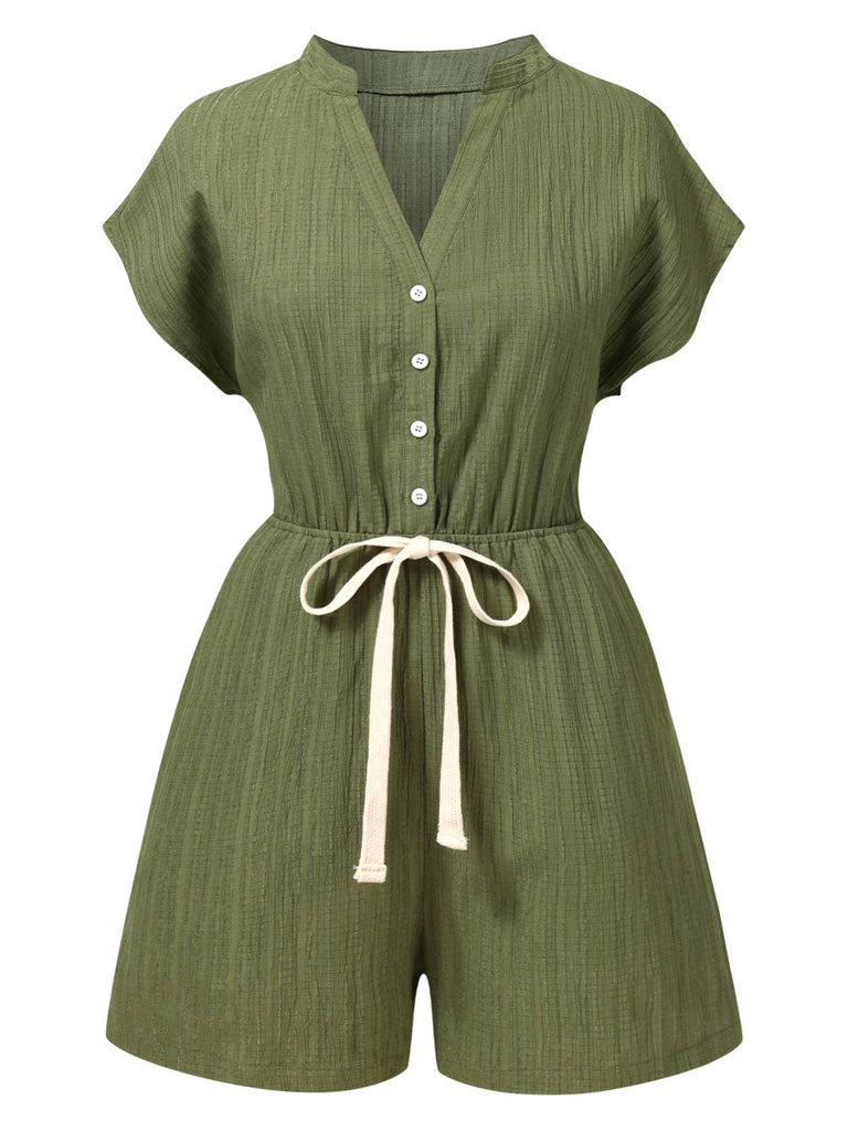 Combishort verte col V poches texturées années 1950