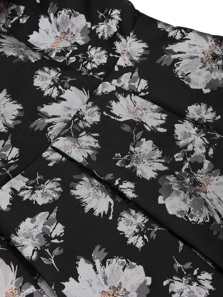 [Prévente] Robe bandeau noire à fleurs Plissé fils dorés des années 1930
