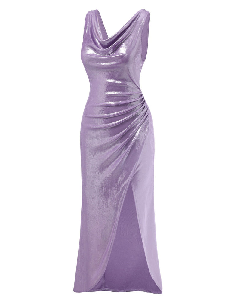 [Prévente] Robe lavande col bénitier à haute luminosité nacrée des années 1960