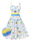 [Pré-vente] Robe multicolore froncée à pois contrastés des années 1950