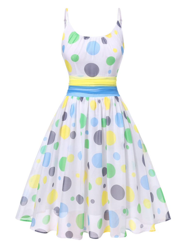 [Pré-vente] Robe multicolore froncée à pois contrastés des années 1950