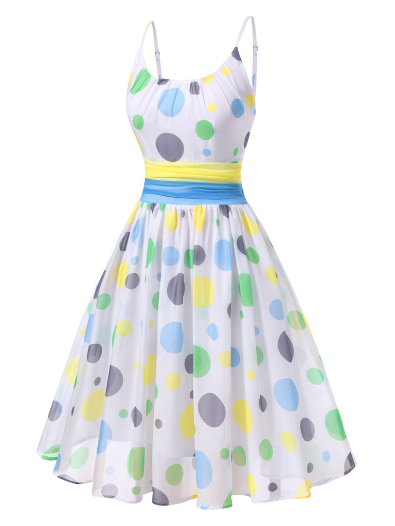 [Pré-vente] Robe multicolore froncée à pois contrastés des années 1950