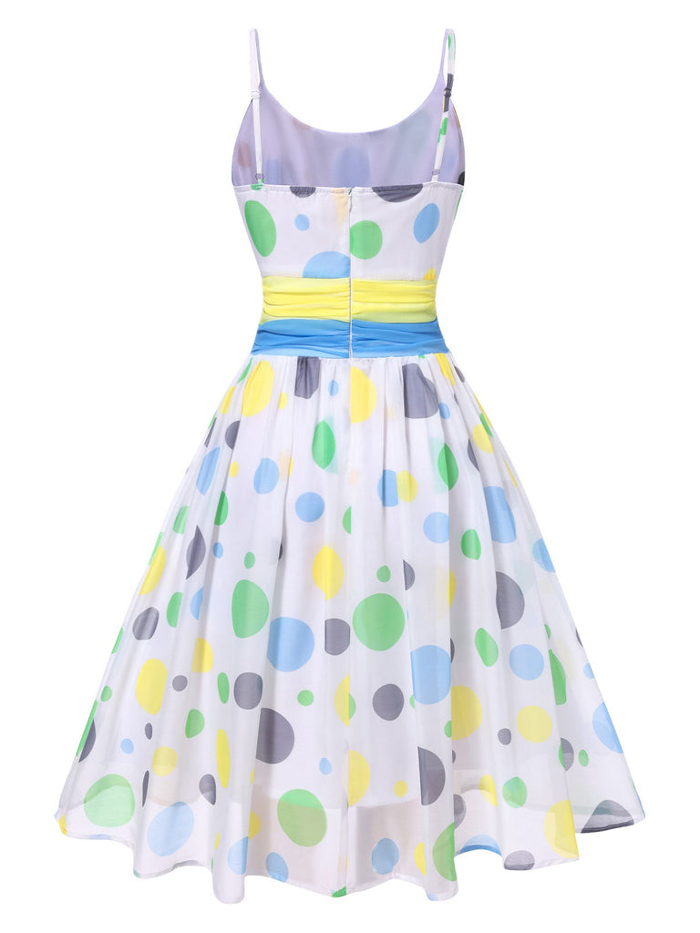 [Pré-vente] Robe multicolore froncée à pois contrastés des années 1950