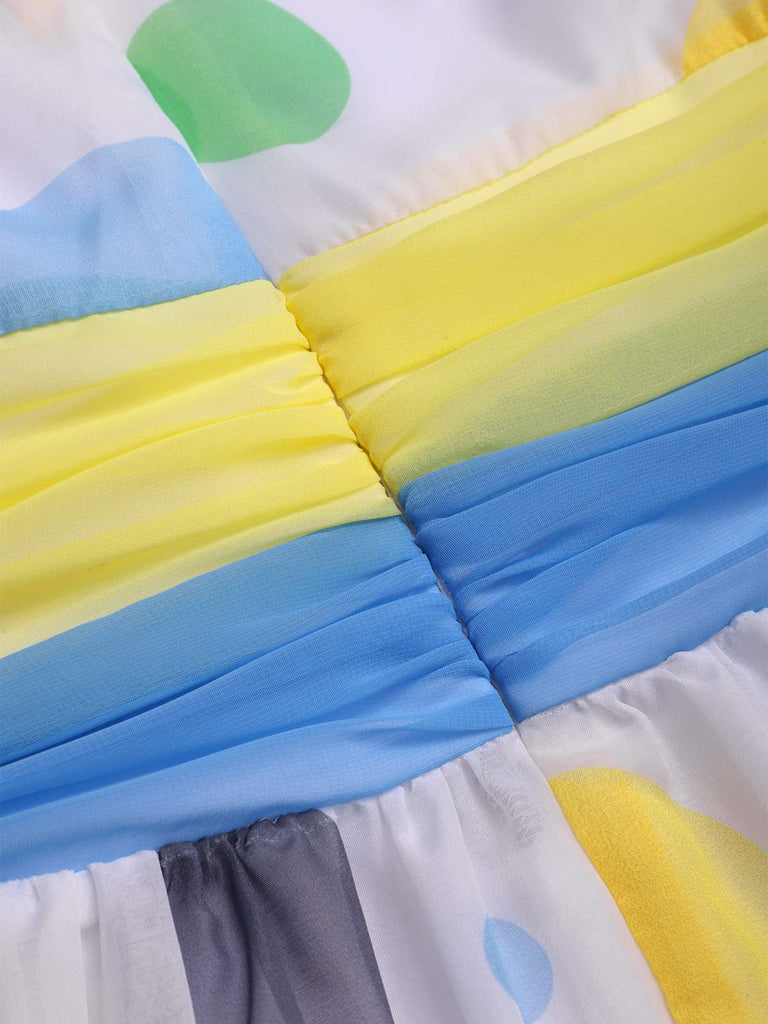 [Pré-vente] Robe multicolore froncée à pois contrastés des années 1950