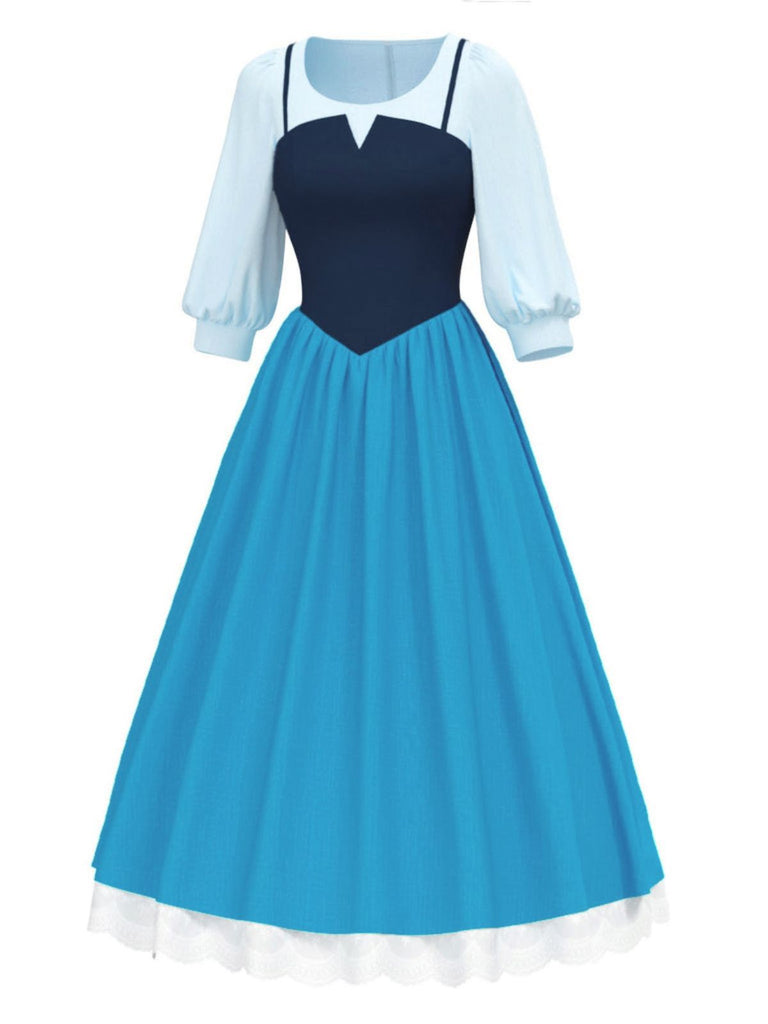 2PCS haut bleu et robe à bretelles colorblock années 40