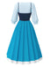 2PCS haut bleu et robe à bretelles colorblock années 40