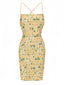 Robe jaune à fleurs froncées et lacées dans le dos des années 1960