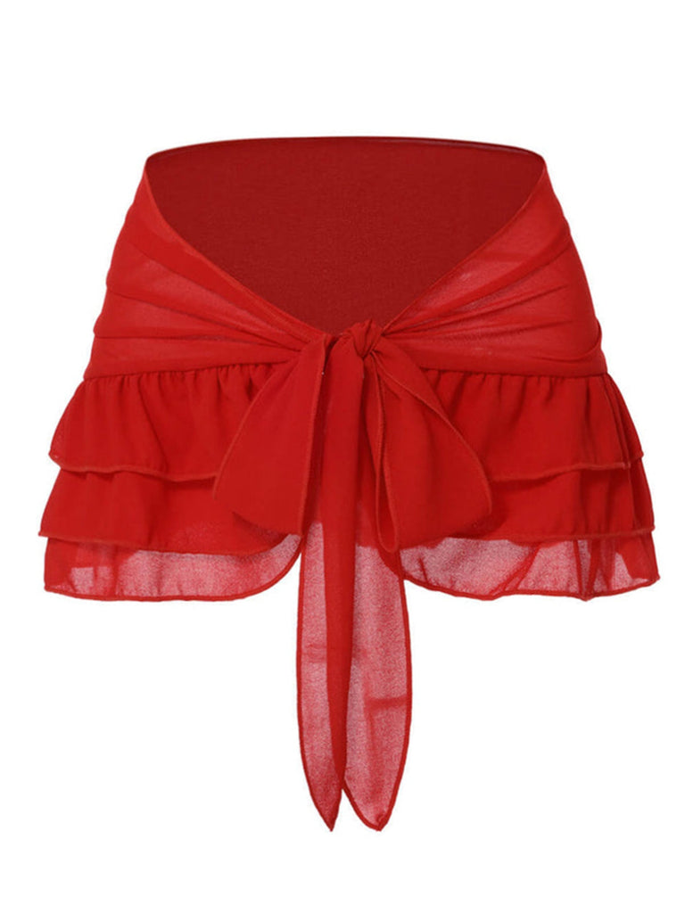 [Grande taille] Cache-maillot jupe à volants en mousseline rouge années 1960