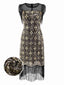 [Prévente] Robe à franges florales en maille noire et dorée des années 1920