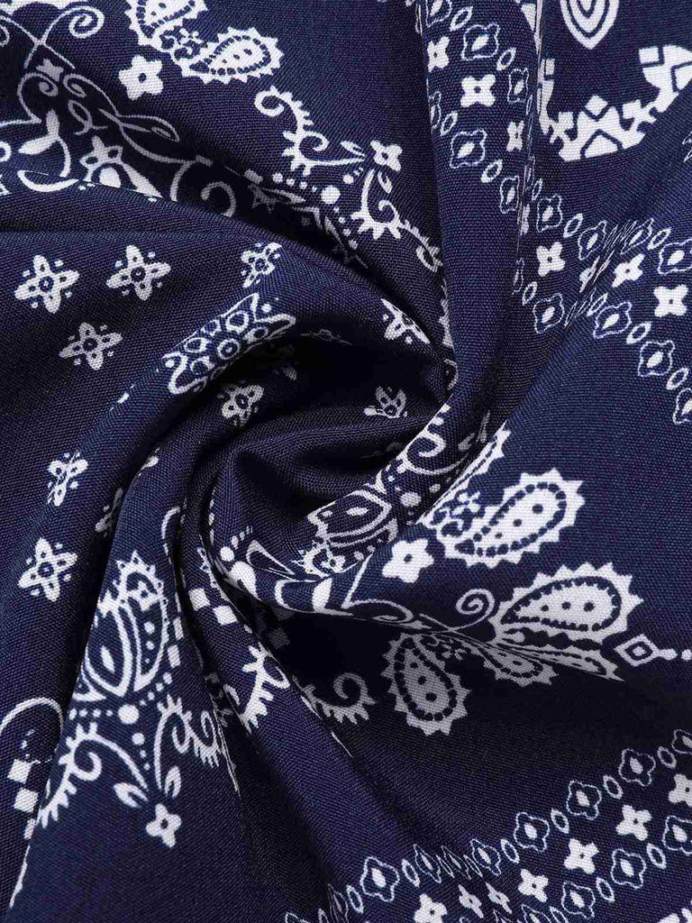 [Prévente] Combishort bleu foncé à cordon de serrage motif cachemire années 40