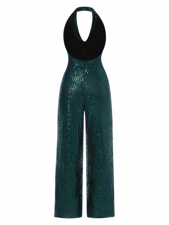 Combinaison à paillettes à licou unie années 1930