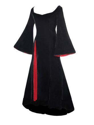 Robe en velours à manches cloches style Wednesday Addams des années 1930
