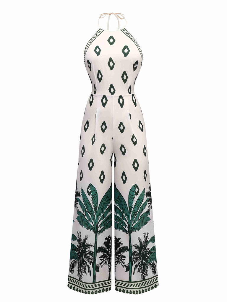 Combinaison verte licou à motif palmiers des années 1930