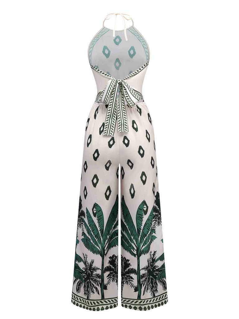 Combinaison verte licou à motif palmiers des années 1930