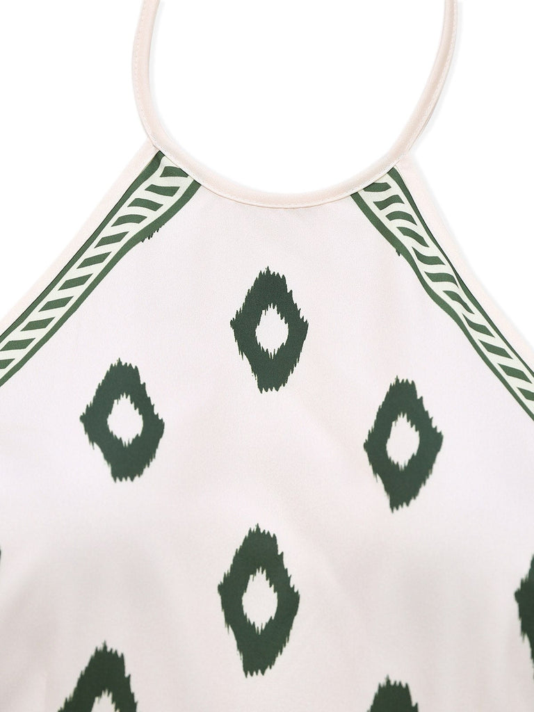 Combinaison verte licou à motif palmiers des années 1930