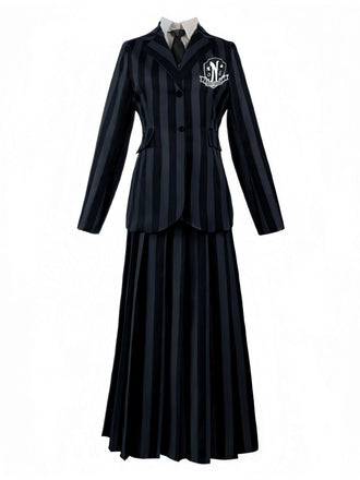 Ensemble de costumes d'uniforme rayé de l'Académie du Wednesday des années 1940