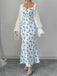 Robe bleue à petites fleurs en mousseline de soie des années 1930