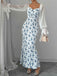 Robe bleue à petites fleurs en mousseline de soie des années 1930