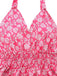 Robe rose pêche licou à fleurs et smocks années 1960