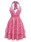 Robe rose pêche licou à fleurs et smocks années 1960