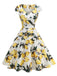 Robe Jaune motif citron surplombante col V des années 1950