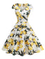Robe Jaune motif citron surplombante col V des années 1950