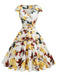 Robe Jaune motif citron surplombante col V des années 1950
