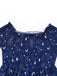 Robe bleue à épaules dénudées et étoiles et lune années 1950