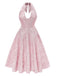 Robe fleurie jacquard à col V profond dos nu des années 1950