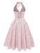 Robe fleurie jacquard à col V profond dos nu des années 1950
