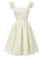 Robe beige en peluche à bretelles volants des années 1950