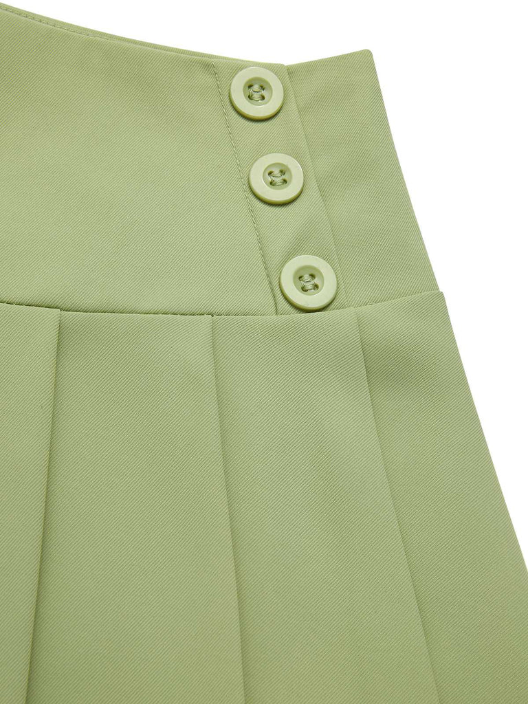 2PCS Gilet à boutons solides et jupe plissée des années 1960