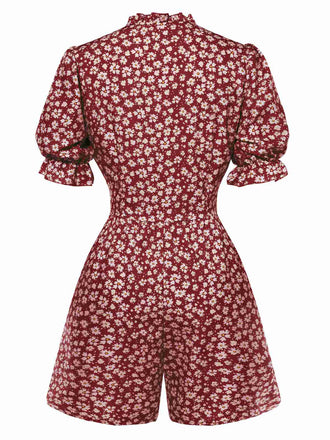 Combishort à manches bouffantes et col plissé marguerite des années 1940