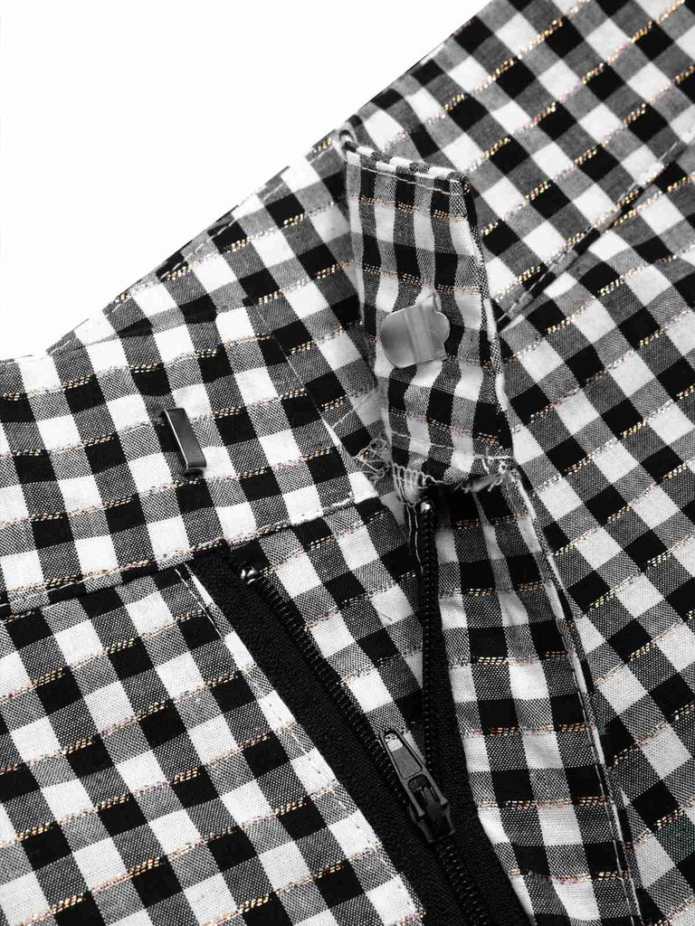[Prévente] 2PCS haut et pantalon carreaux vichy en coton noir des années 1950
