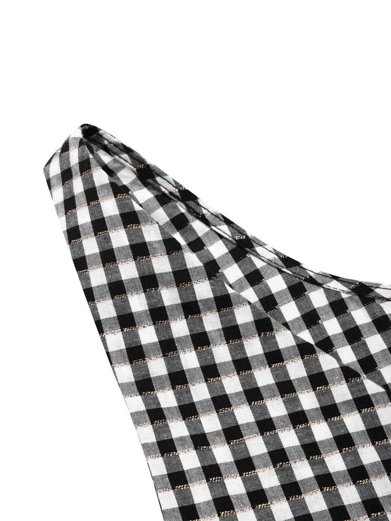 [Prévente] 2PCS haut et pantalon carreaux vichy en coton noir des années 1950