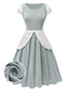 [Prévente] Robe de princesse patchwork bleu gris pailleté années 1950