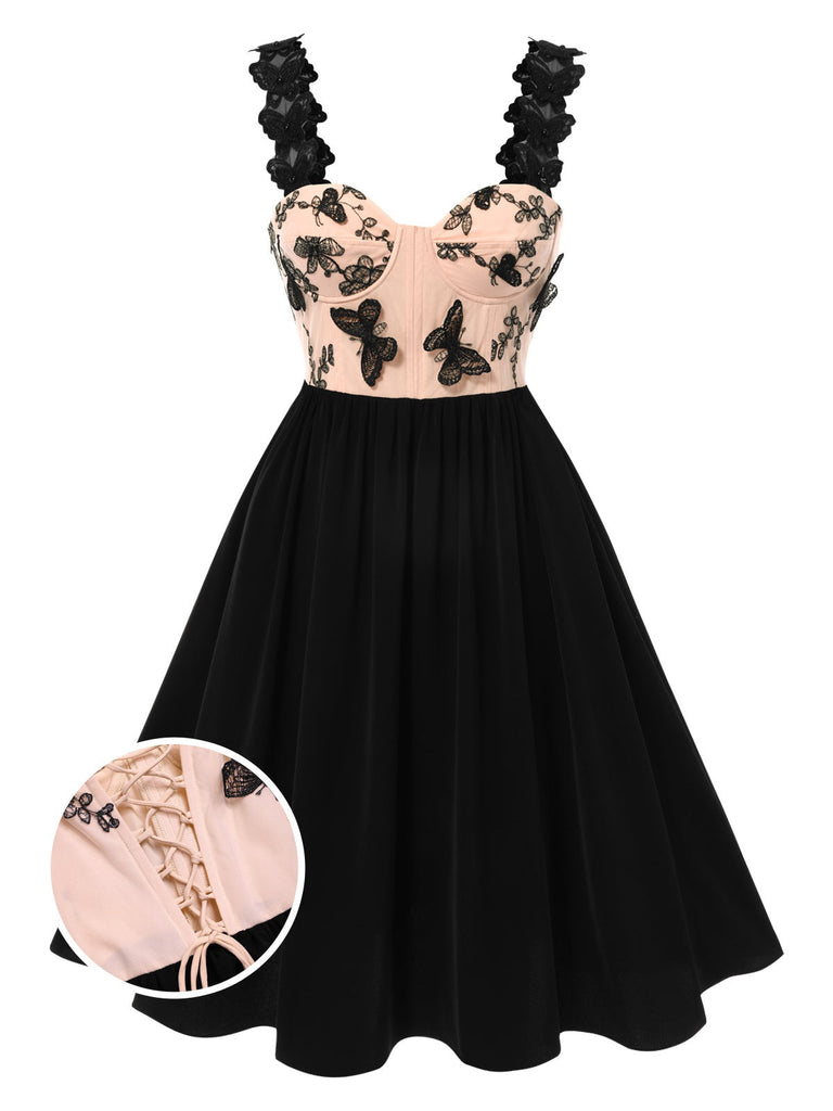 [Prévente] Robe en maille papillon corset à lacets beige et noire années 1950