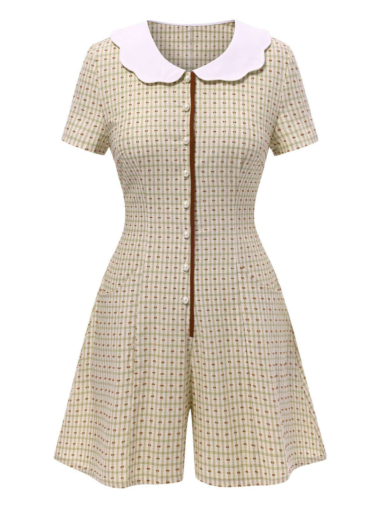 [Prévente] Combishort en coton beige à col pétale des années 1940
