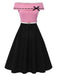 [Prévente] Robe patchwork noire et rose épaules dénudées et nœud années 1950