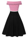 [Prévente] Robe patchwork noire et rose épaules dénudées et nœud années 1950