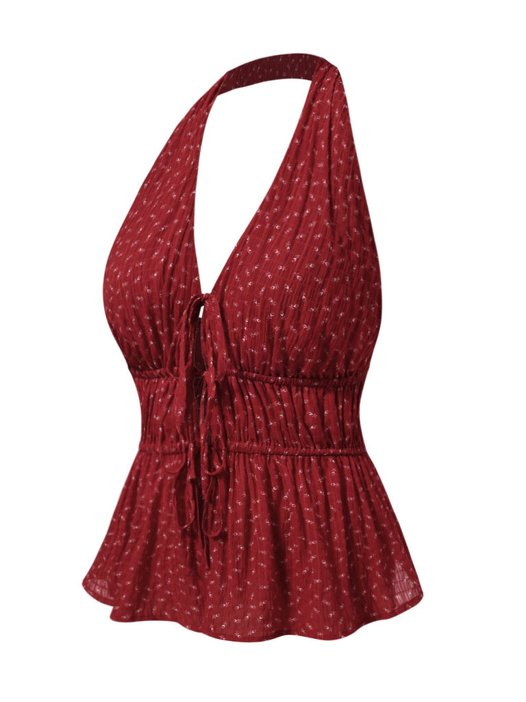 [Prévente] Haut dos nu à lacets floraux rouge des années 1950