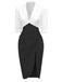 [Prévente] Robe moulante froncée à col cranté blanche et noire des années 1960