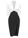 [Prévente] Robe moulante froncée à col cranté blanche et noire des années 1960