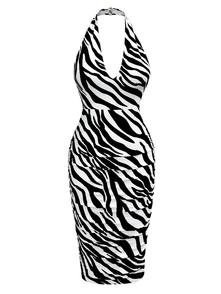 [Prévente] Robe dos nu à rayures zébrées col V des années 1960