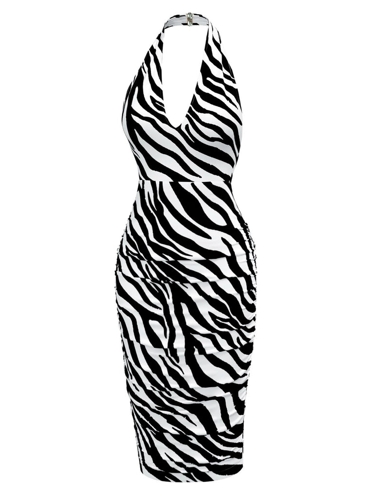 [Prévente] Robe dos nu à rayures zébrées col V des années 1960