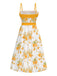 [Prévente] Robe fleurs chartreuse à bretelles fines ceinturée années 1940
